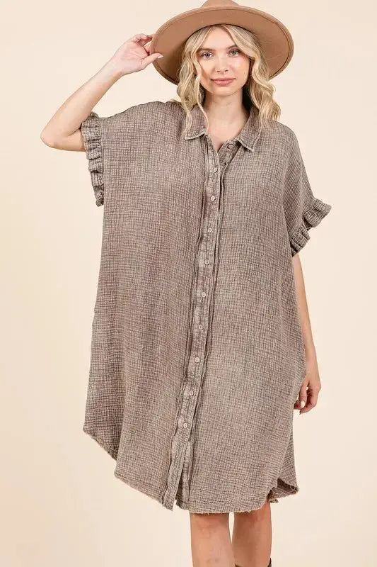 Mittoshop Mineral Wash Cotton Gauze Mini Shirt Dress - Love Salve